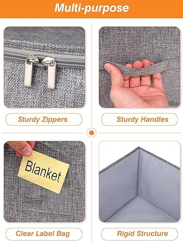 Miniatura 7 de Bolsa de almacenamiento para mantasedredones de 60 L con soporte rígido lateral e inferior, contenedor de almacenamiento de ropa apilable para