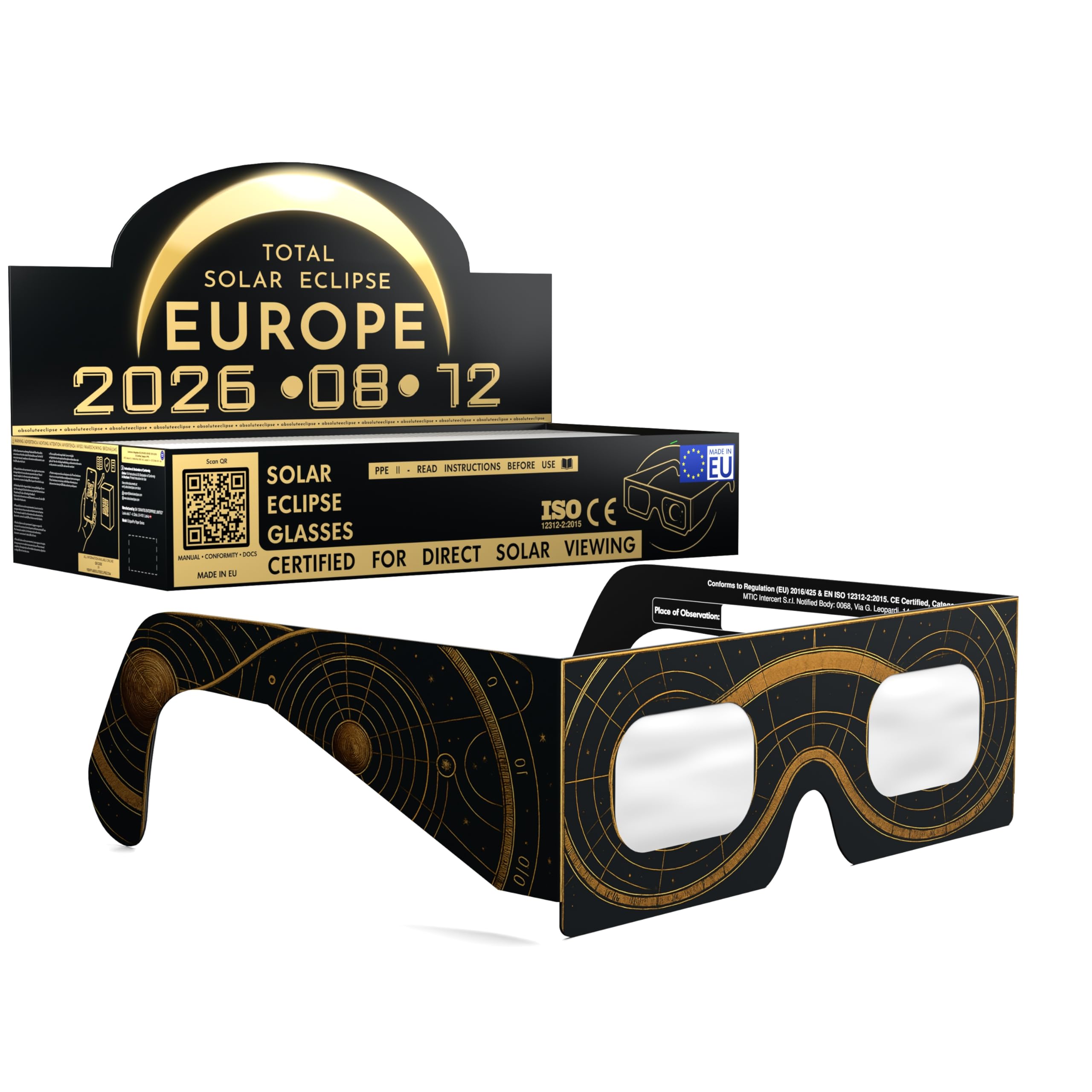 Solar Eclipse Glasses ISO 12312-2 CE Certified | Safe Solar Viewing Glasses UK | Paper Cardboard Frame | Total Solar Eclipse August 2026 | Made in EU | 100 Pack | Astral โ image 1