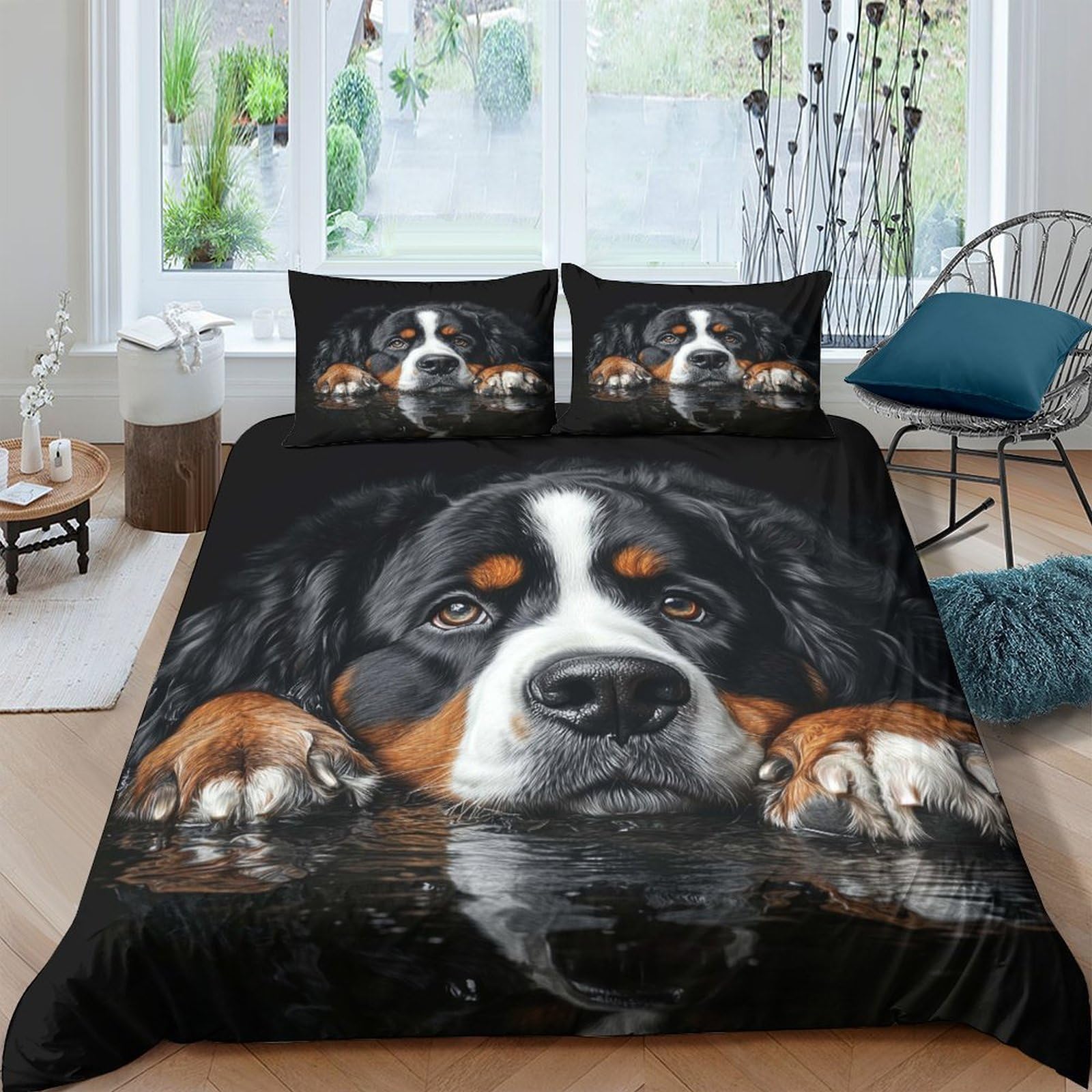 Ctjqhvkz Style-3 3D Printed Bernese Mountain Dog Fitted Sheet Microfiber Animal Portrait Mattress Cover For Bedroom Dorm Decor Easy Care Single（135X200cm）