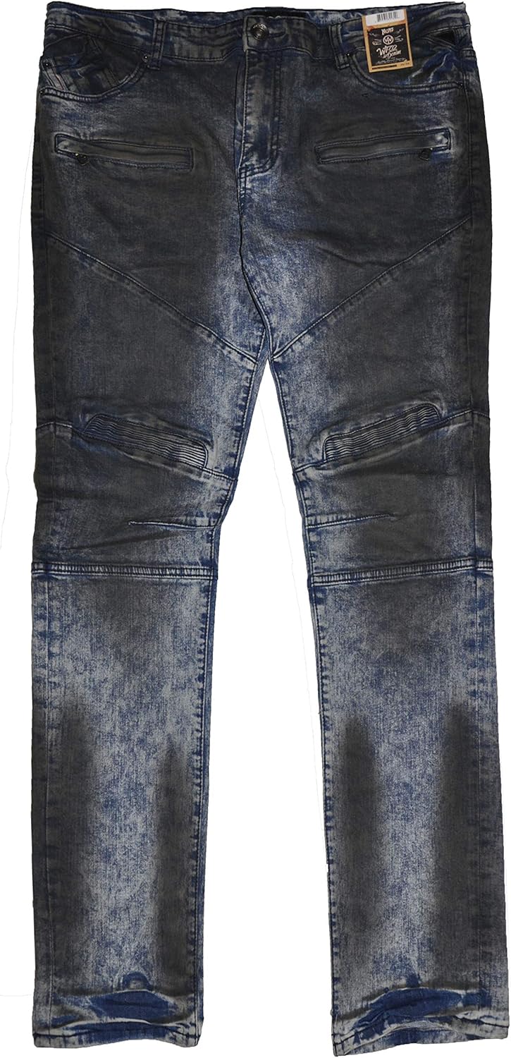 WT02 Men's Premium Washed Moto Biker Denim Pants