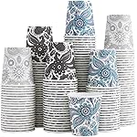 Clawsoff [300 Pack] 3 oz Disposable Paper Cups, Small Mouthwash 3 OZ Mini Bathroom Cups 3 Ounce for Supermarket, Birthday Party, Travel, Events, Picnic, BBQ (Paisley)