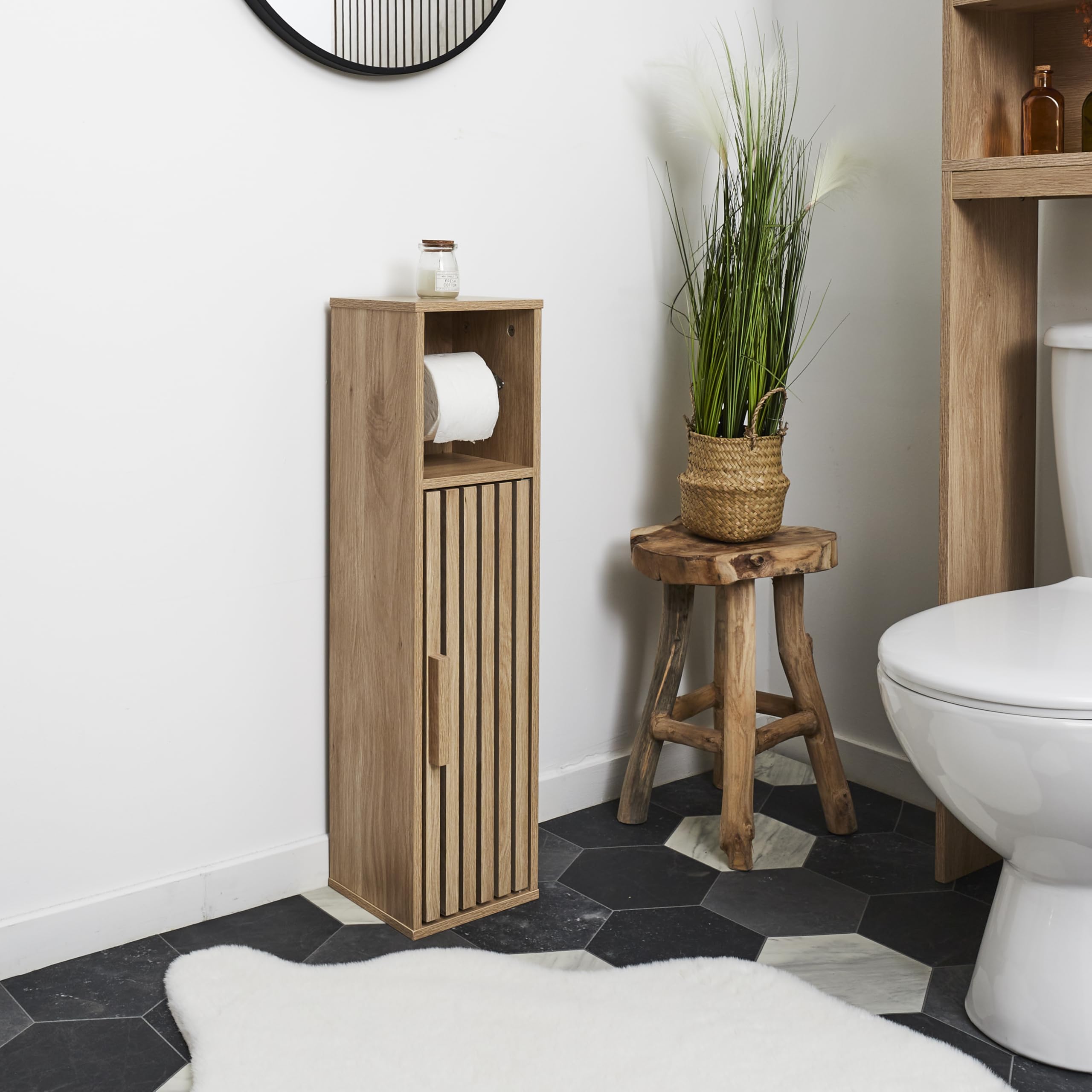 HOME DECO FACTORY, HD0271, porta carta igienica Klaus, collezione Natural Crush, mobili, mobili da bagno, 20 x 78 x 19 cm, marrone