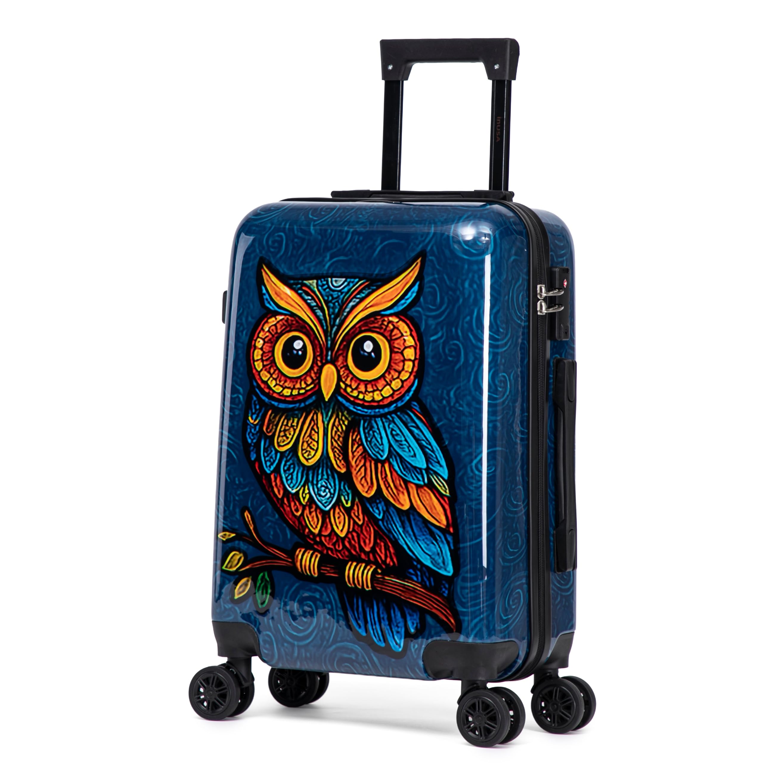 InUSA Owl Print 20-Inch Carry-on Hardside Spinner Luggage Durable TSA Lock