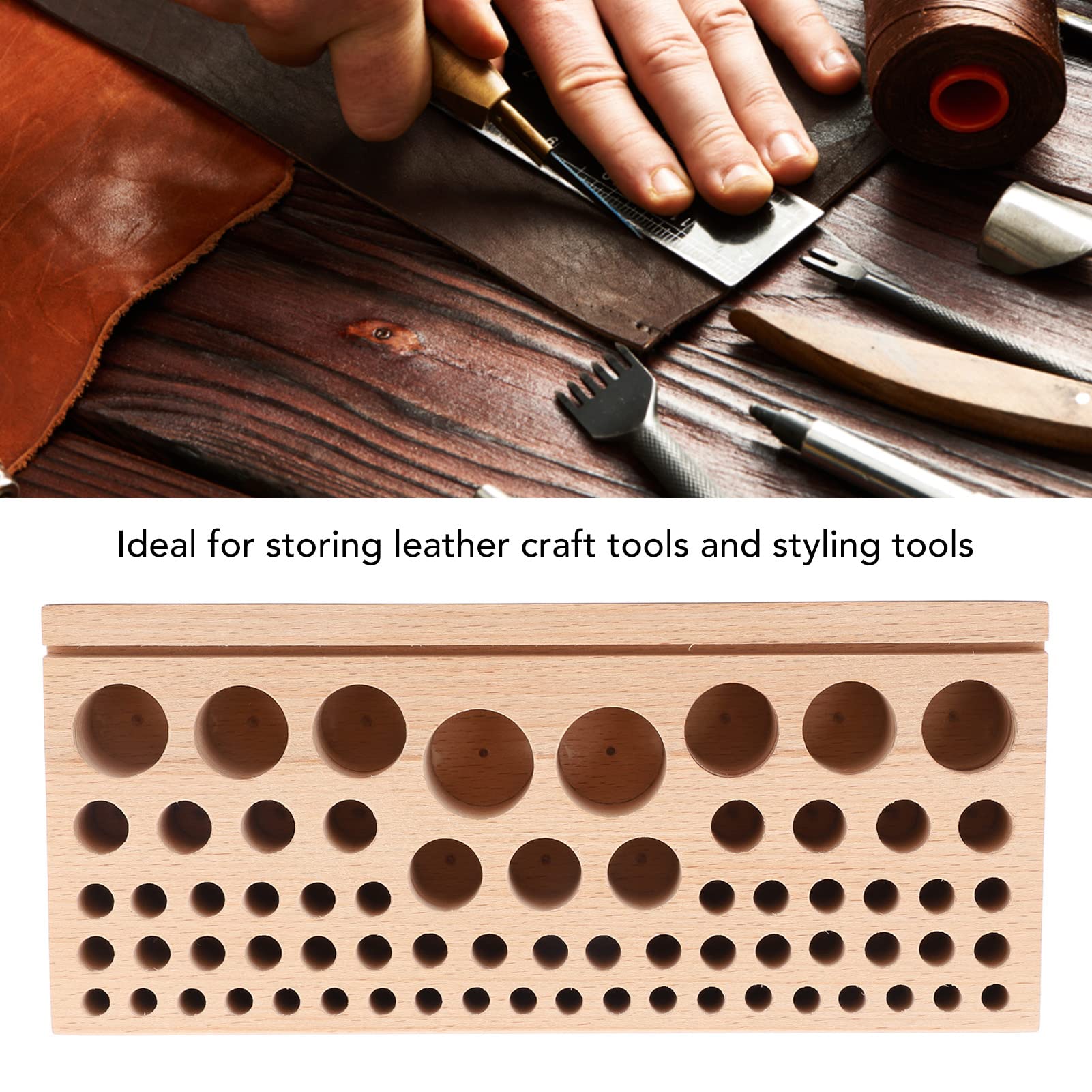 Portautensili per artigianato in pelle, 68 fori in legno di faggio Organizzatore professionale per stand in pelle, per la lavorazione della pelle Creazione di strumenti per la perforazione Conservazio