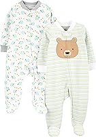 Simple Joys by Carter's Unisex Baby 2-Pack Cotton Footed Sleep & Play - Neutral, Soft, Easy-Zip Newborn Pajamas