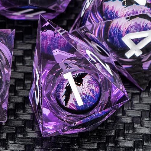 Miniatura 8 de KERWELLSI Float Beholder Eye - Juego de dados DND de resina con caja de regalo, 7 dados de núcleo líquido de borde afilado, dados poliédricos