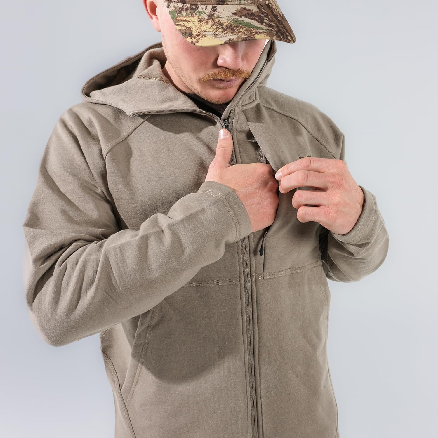 First Lite Men's Rugged Wool Zip Hoody - Durable Merino Wool Camo Hunting Jacket