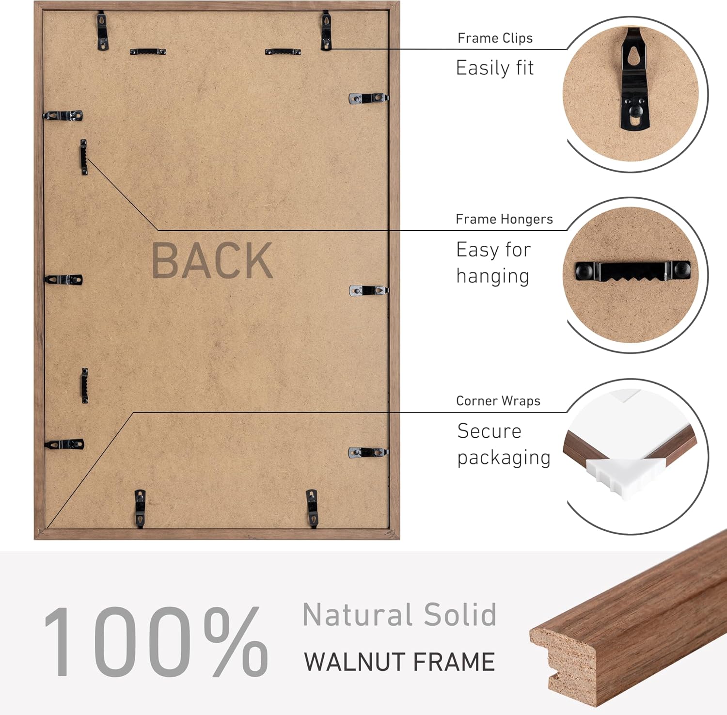 16x24 Poster Frame Natural Solid Walnut Photo Frames with 12x18 Removable Mat Wall Hanging Large Handcrafted Frame with HD Plexiglass Wall and Tabletop Display Large Picture Frame