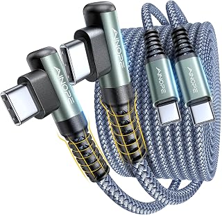 AINOPE 60W USB C to USB C Cable 2Pack 6.6ft Right Angle Fast Charging for iPhone 17/16 Pro Max, Samsung S25, iPad Pro - Durable Nylon Braided