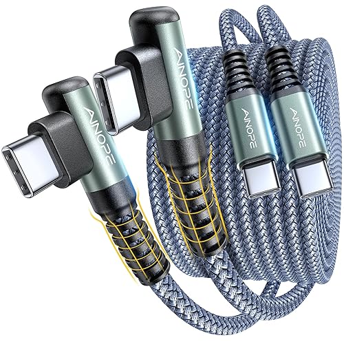 AINOPE USB C to USB C Cable 60W 2Pack 6.6ft C to C Cable Fast Charging Type C Charger Fast Charging Right Angle Sideways Phone Charger USBC - USBC for iPhone 17 Pro Max 16 Accessories Samsung S25 iPad