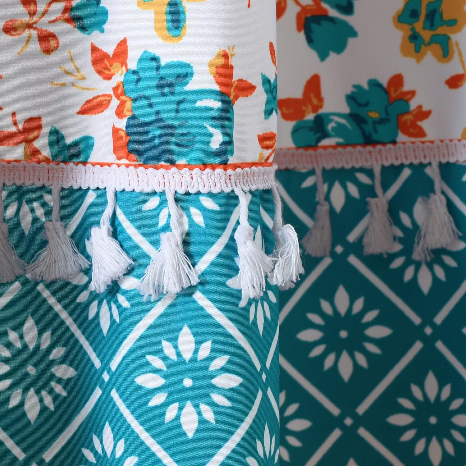 Lush Decor Emily Boho Stripe Window Curtain Panels 42" W x 84" L +2" Turquoise - Floral Curtains for Bedroom - Living Room Curtains - Maximalist Decor image 3