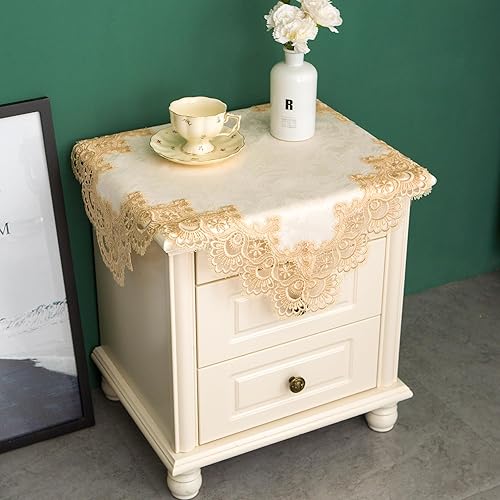 mylacerhome Mantel cuadrado pequeño de encaje bordado de granja con borde de macramé, funda para mesa auxiliar para cómoda, junto a la mesa, mesita