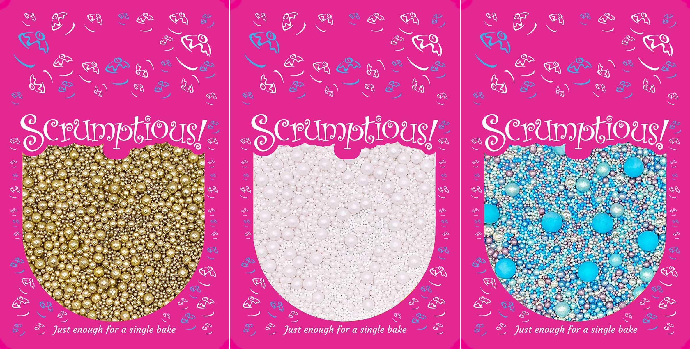 Scrumptious! - Bundle - Pearls Mix Favourites Edible Cake Topper Sprinkles Cupcake Decorations - 1x30g Glimmer Mother of Pearl, 1x30g High Shine Gold, 1x30g Twinkle Mermaid