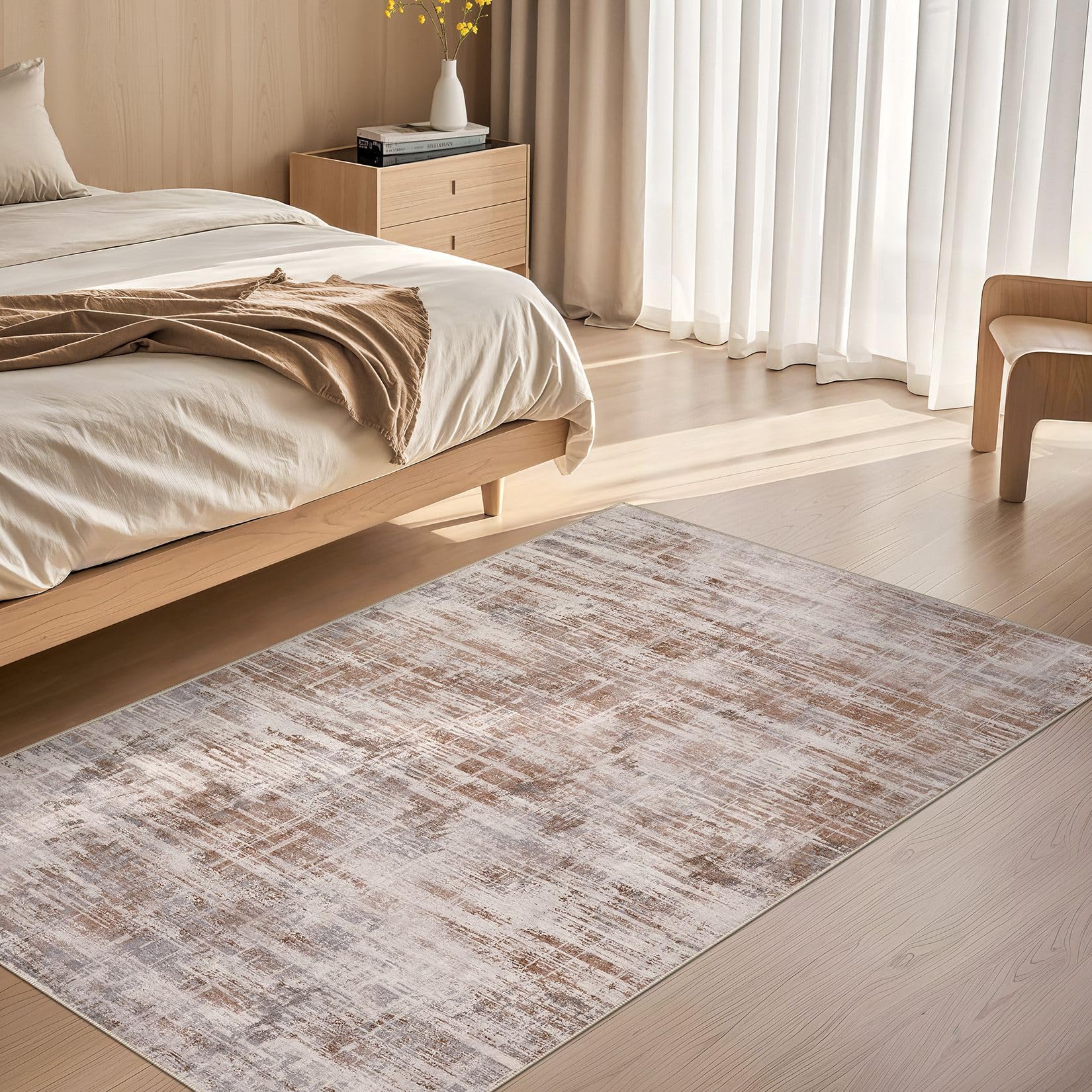UERMEI Area Rug for Living Room: 3x5 Washable Neutral Abstract Modern Soft Rugs Non Slip Indoor Floor Stain Resistant Carpet for Bedroom Dining Room