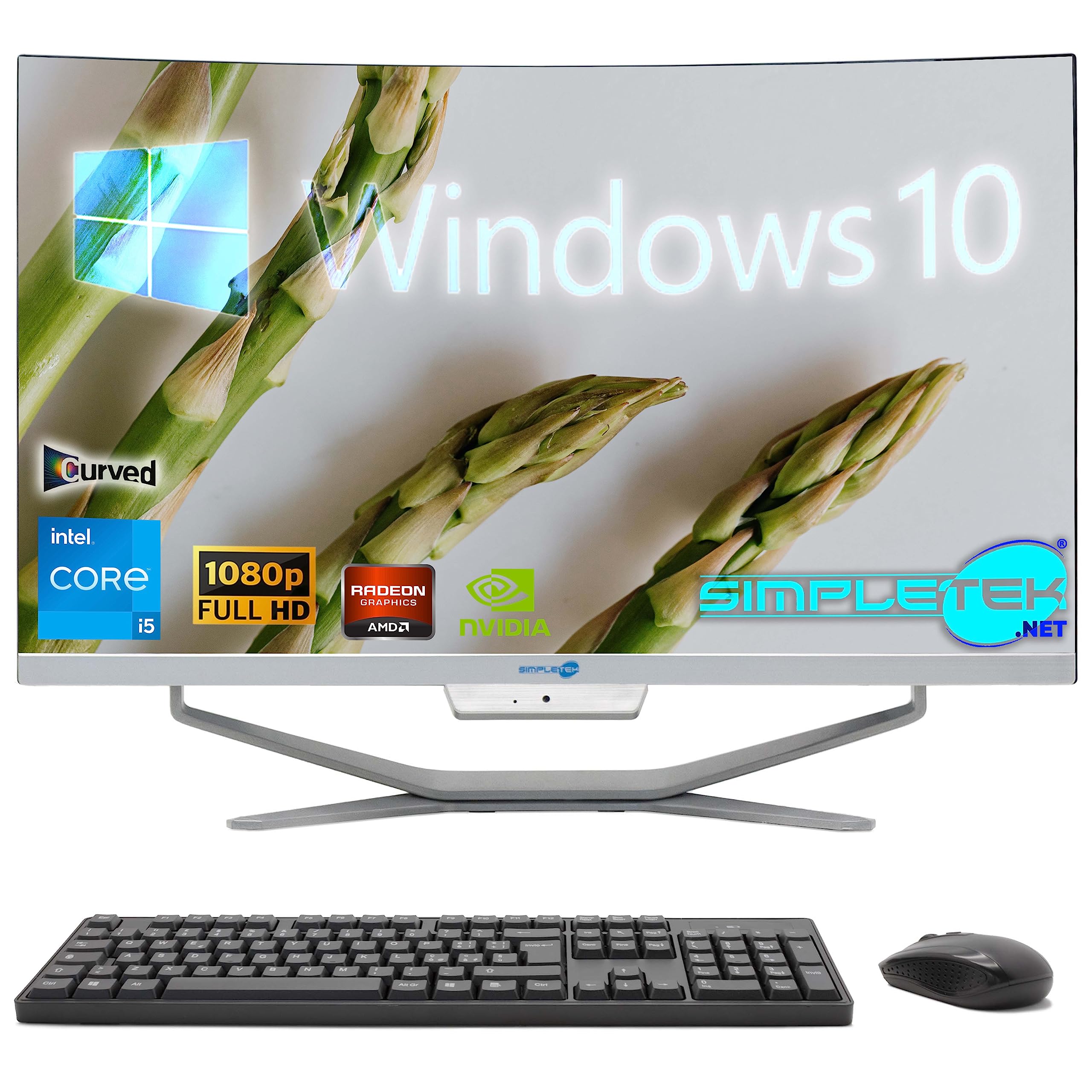 SIMPLETEK - PC All in One con Schermo Curvo 24" Core i5 | Scheda Video AMD Radeon RX550 da 4GB | Windows 10 | 16GB RAM SSD 960GB | Ideale per Editing Video, Gaming, Lavoro