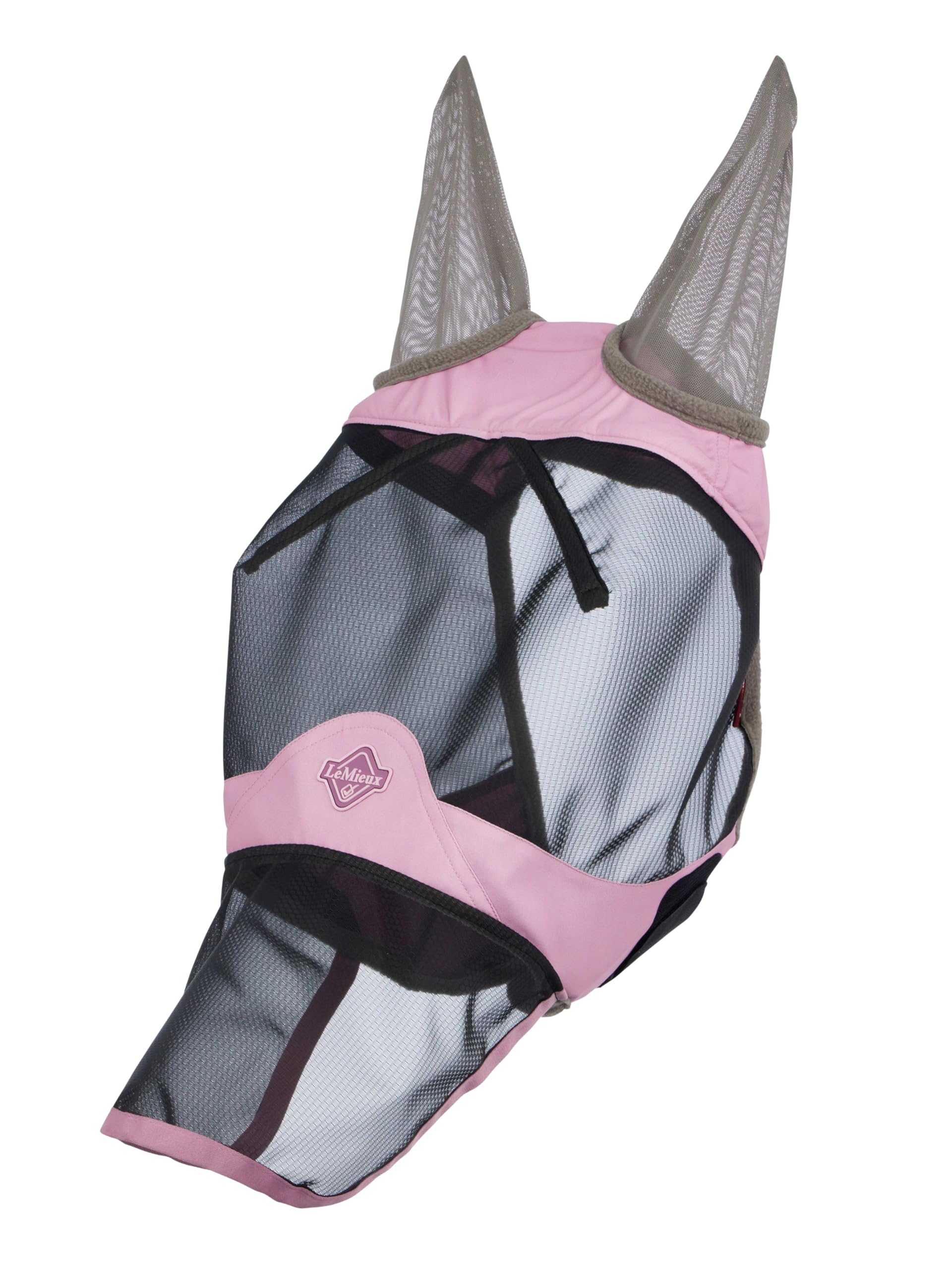 LeMieux Visor-Tek Full Fly Mask - Breathable Black UV Mesh - Soft Lining Strips - Fondant - XLarge