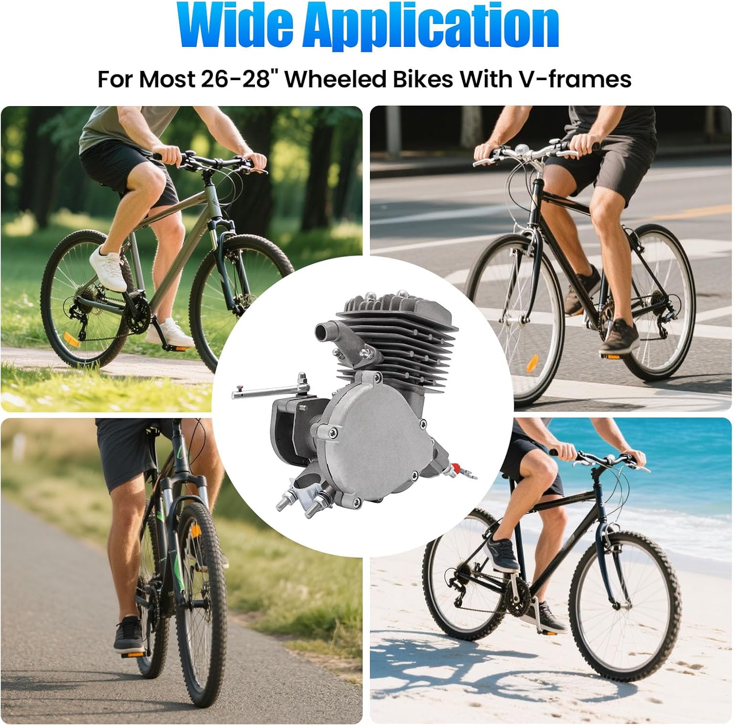 2-Stroke Bicycle Engine, 80cc Bike Motor 1.65 Hp Motorized Bicycle Motor with CDI Ignition System/Air-Cooled for 26-28" Wheeled Mountain Bikes Motorcycles Road Bikes with V-Frames