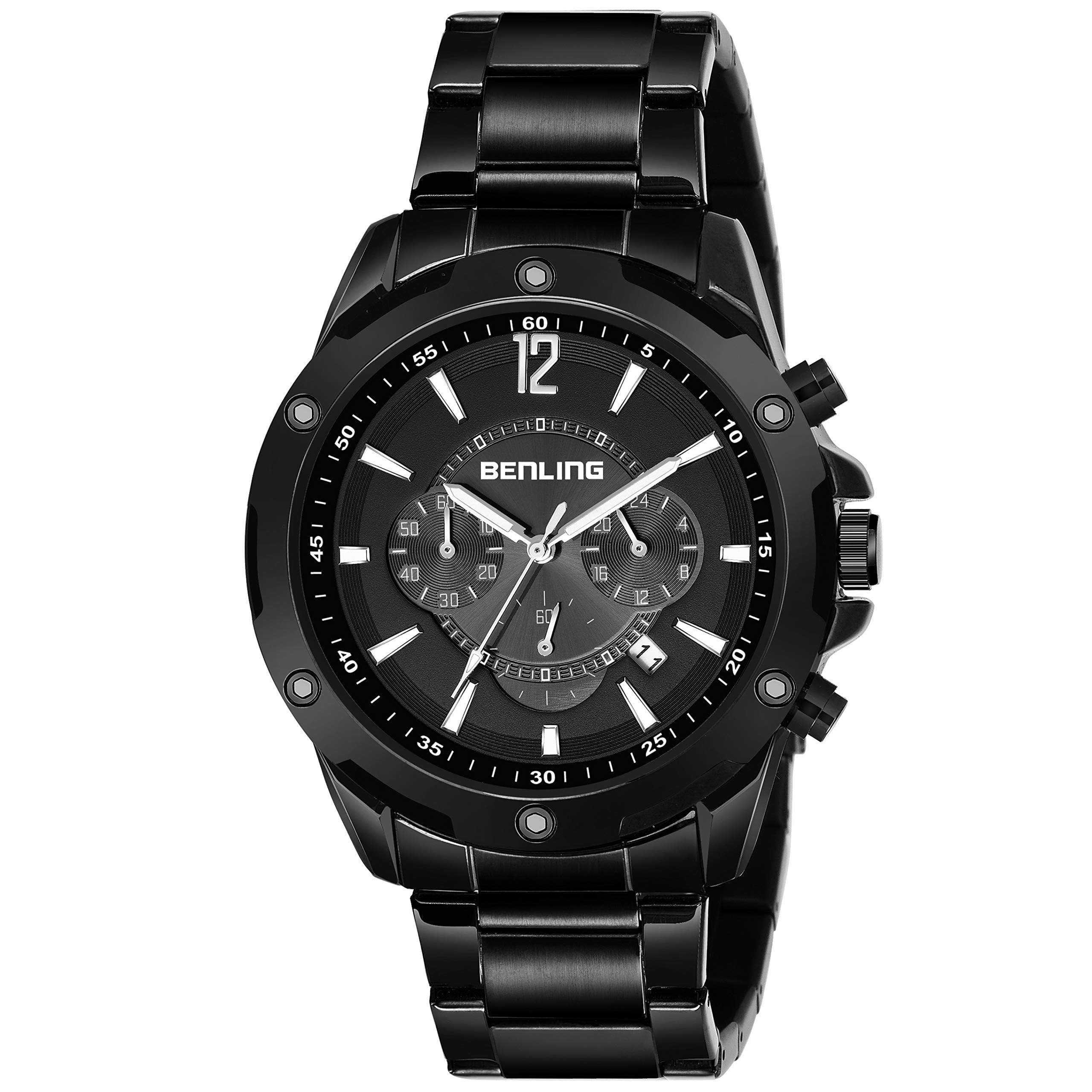 Benling Multifunctional Chronograph Analog Watch for Mens, Stainless Steel Chain, Casual Formal-Wear (Black) (B084G6T37L) Amazon Price History, Amazon Price Tracker