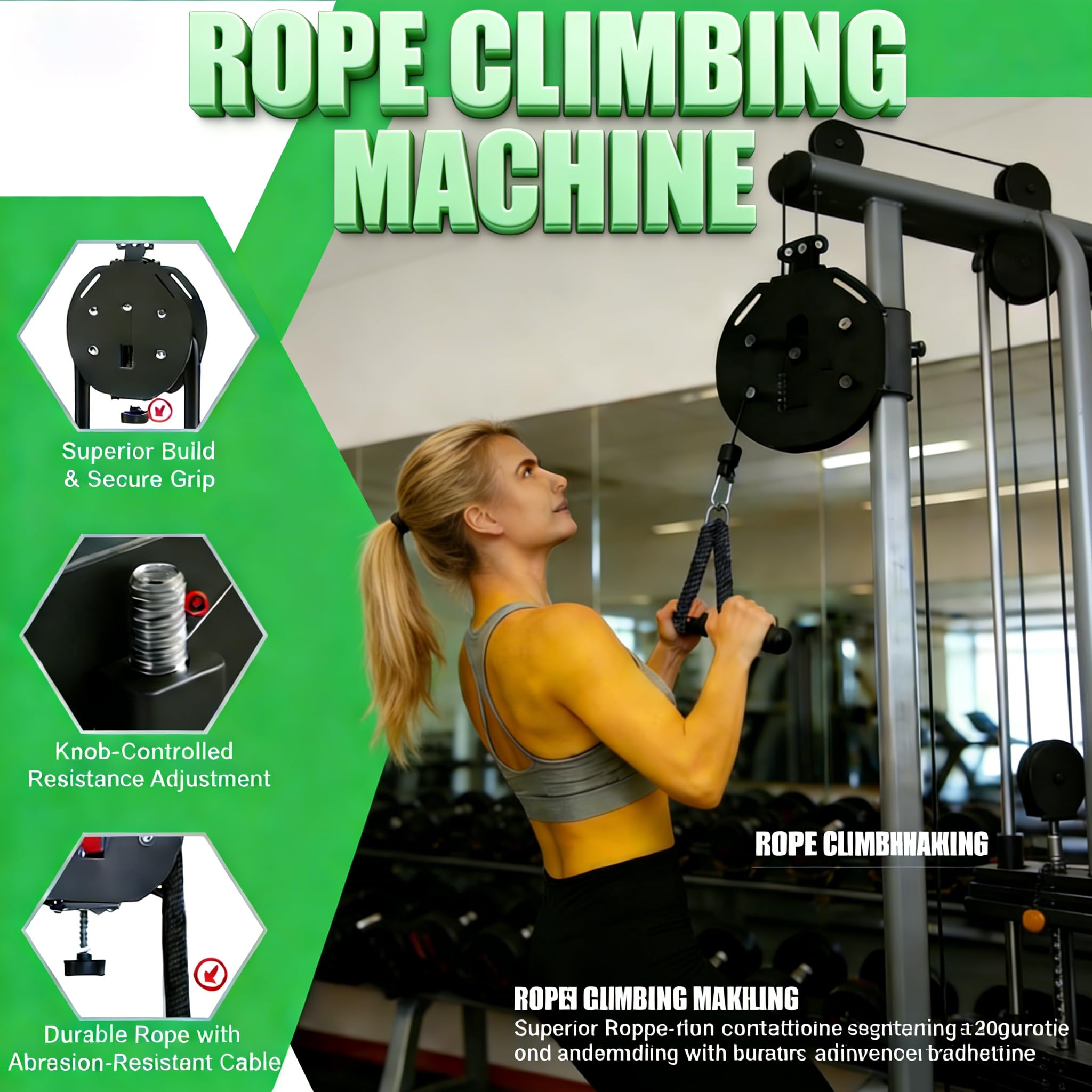 Entrenador De Cuerda Sin Fin con Resistencia Ajustable | Poleas De Cable Portátil para Gimnasio En Casa | Entrenamiento Completo para Brazos, Espalda, Agarre Y Coordinación