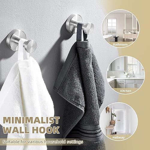 Miniatura 6 de APLusee Ganchos para toallas de baño de níquel cepillado, ganchos de acero inoxidable 304, paquete de 2 ganchos de toallas resistentes para baño,