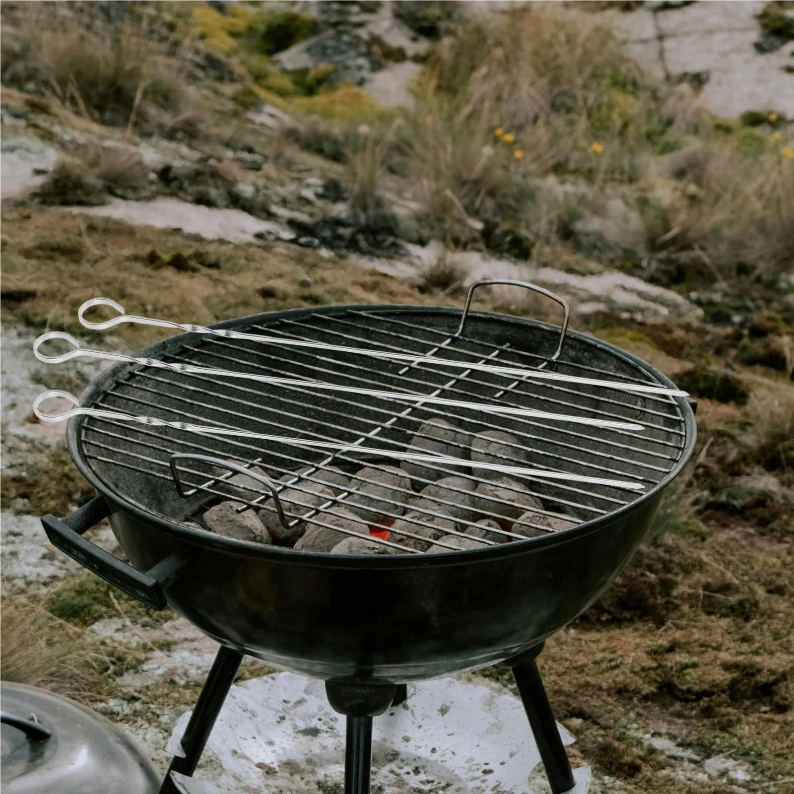 40 pz acciaio inossidabile piatto metallo barbecue spiedini design intrecciato kebob bastoncini riutilizzabili lunghi alla griglia for carne salsiccia all'aperto Per Barbecue