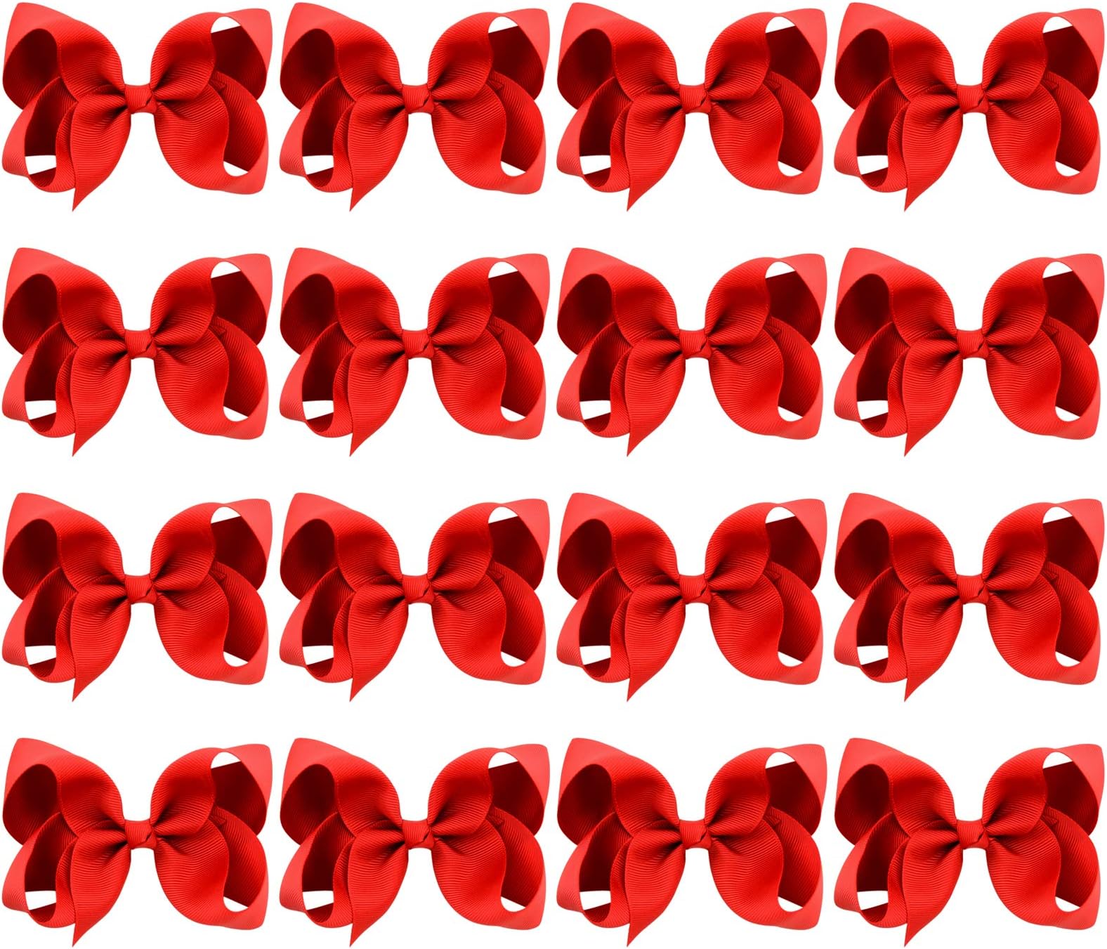 DEEKA 16 PCS 4" Hand-made Hair Bow Grosgrain Ribbon Solid Color Hair Bow Alligator Clips Hair Accessories for Little Teen Toddler Girls -Red