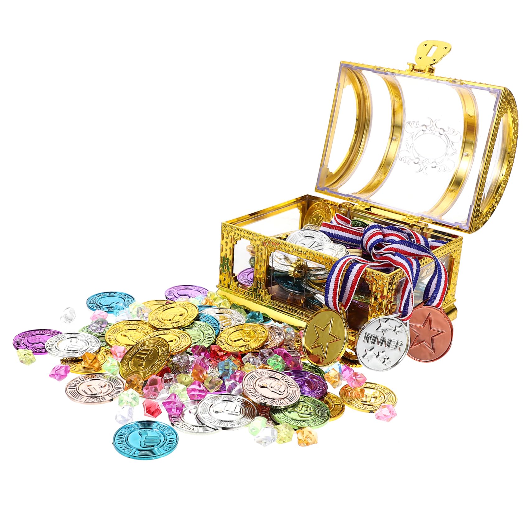 Abaodam Gold Coin Gem Toy Treasure Chest Kit Simulation Gemstone Craft Boy Girl Pirate Treasure Box Toys Plaything