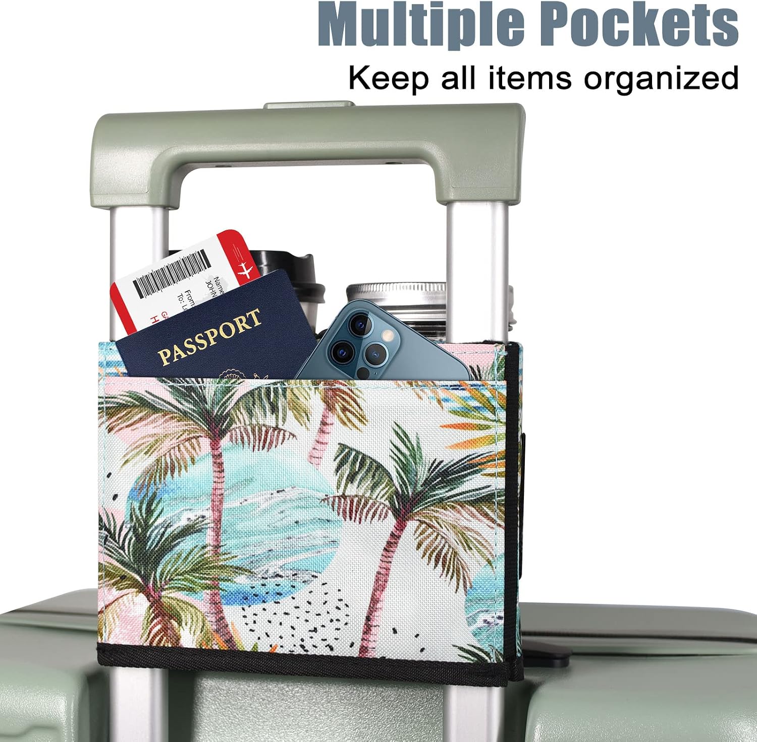 ACdream Luggage Cup Holder, Suitcase Drink Carrier, Free Hand Portable Water and Coffee Caddy Attachment, Flight Attendant Gift Gadgets, Airport Travel Accessories for Airplane, Coconut Tree