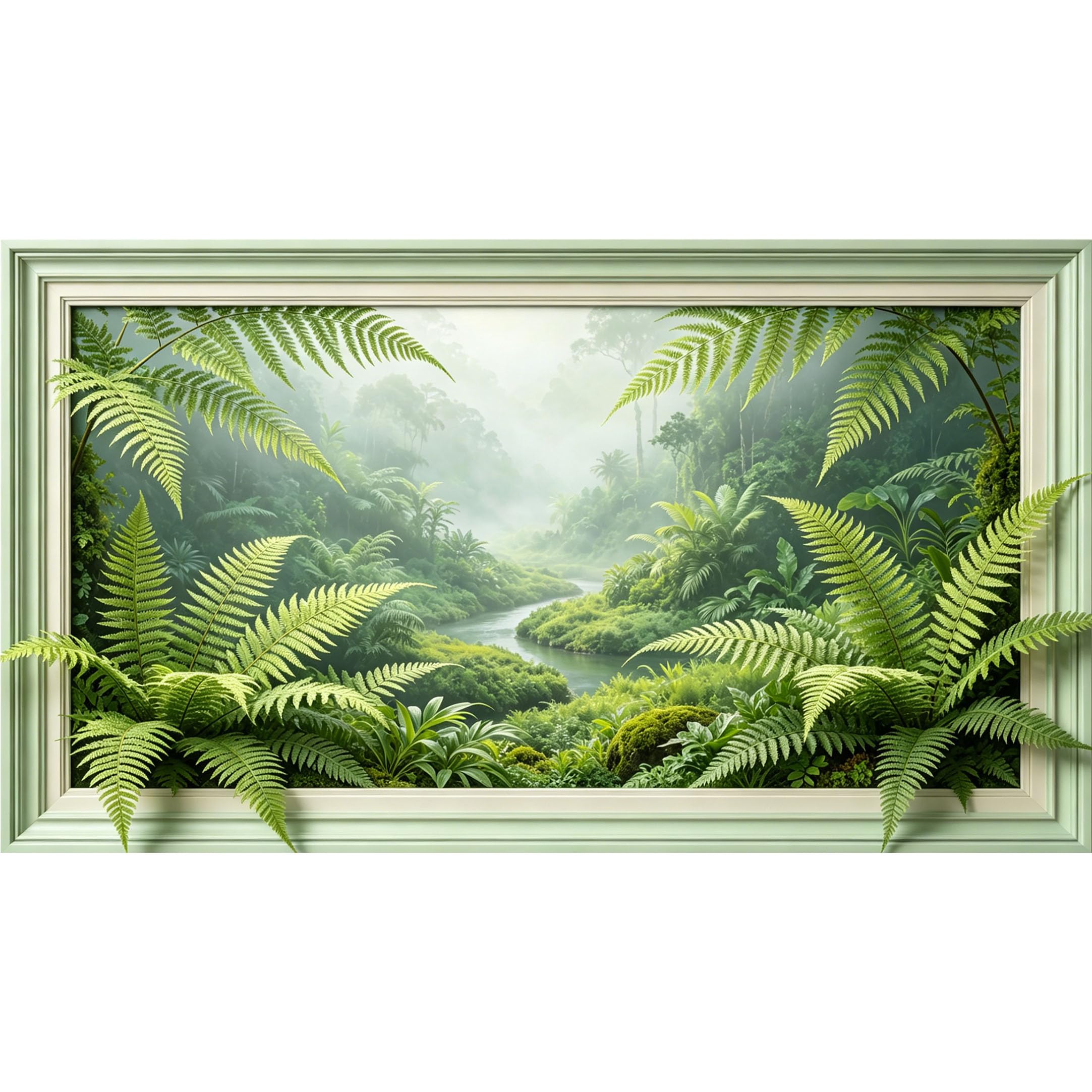 QZLITHOTIC 50×90cm3D Framed Wall Art， Tropical Rainforest River Botanical 3D Trompe l'oeil Self?Adhesive Mural， Water?Activated Peel & Stick Fabric Decor Wall Decal for Bedroom Living Room
