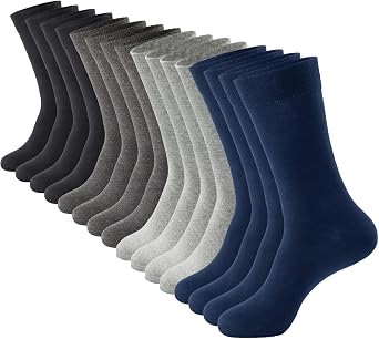 J-BOX Men's Cotton Dress Socks, Athletic Crew Socks for Men, Classic Plain Colors, 3-6-8 Pairs