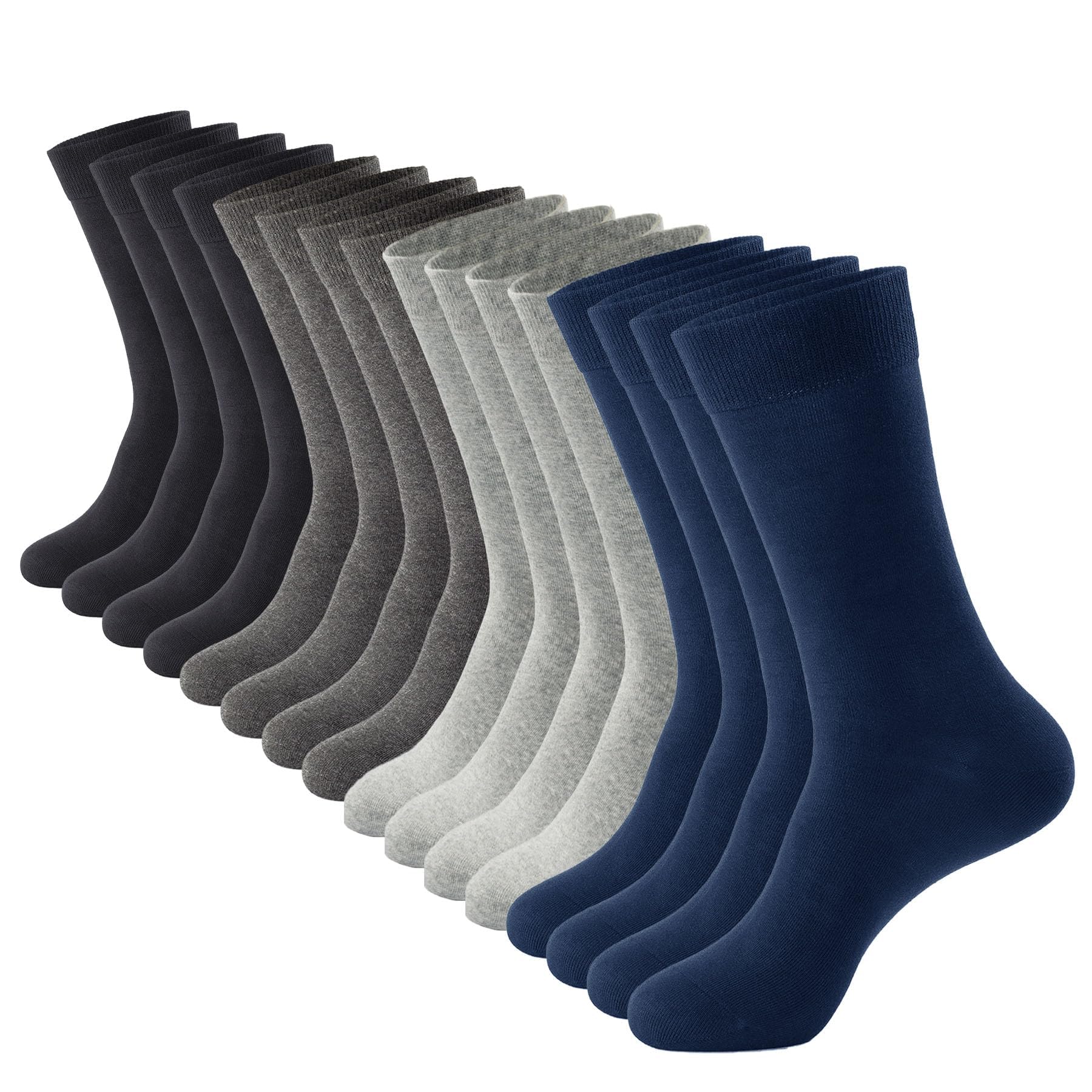 J-BOX Men's Cotton Dress Socks, Athletic Crew Socks for Men, Classic Plain Colors, 3-6-8 Pairs