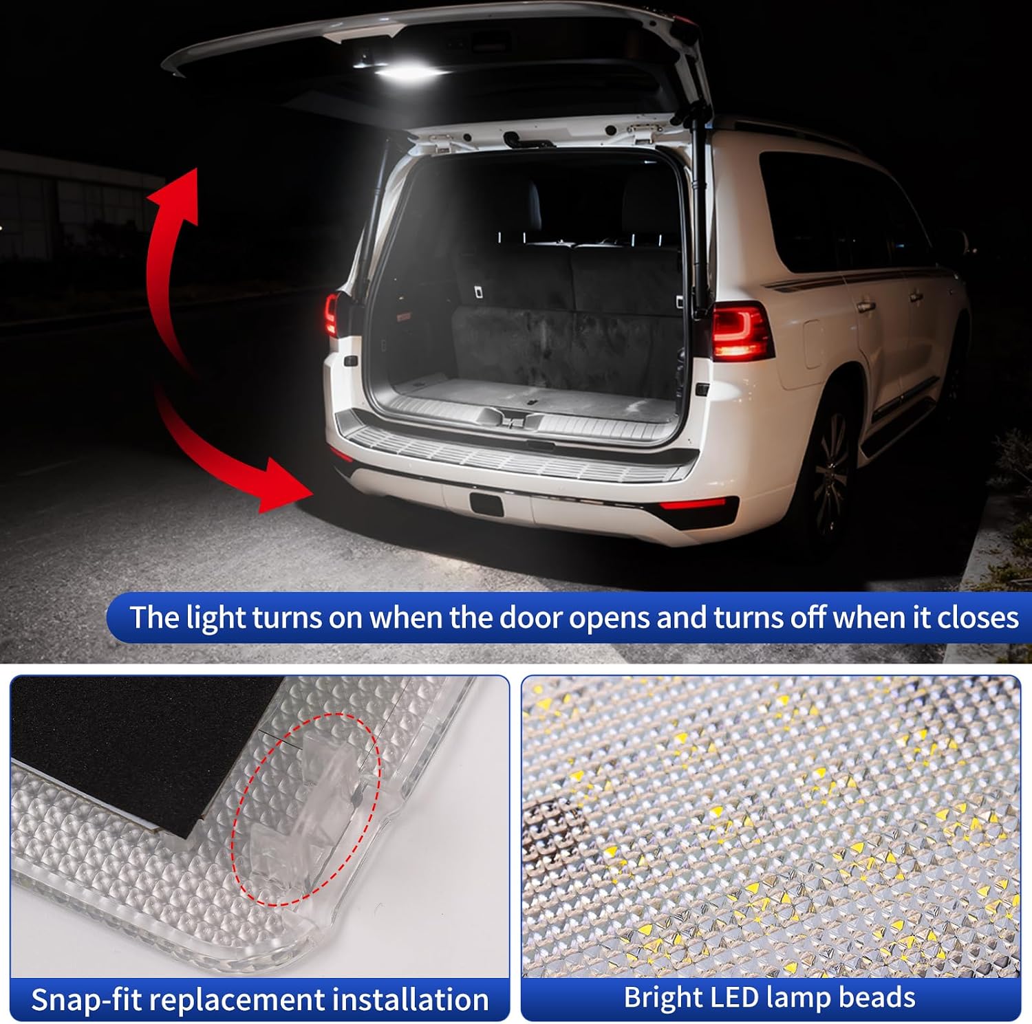 Tailgate Lighting Lamp Suitable for 2022-2026 Toyota Land Cruiser 300 LC300 Led Trunk Light White Light & Red Light & Yellow and White Warning Light Interior Modification Accessories (White light)