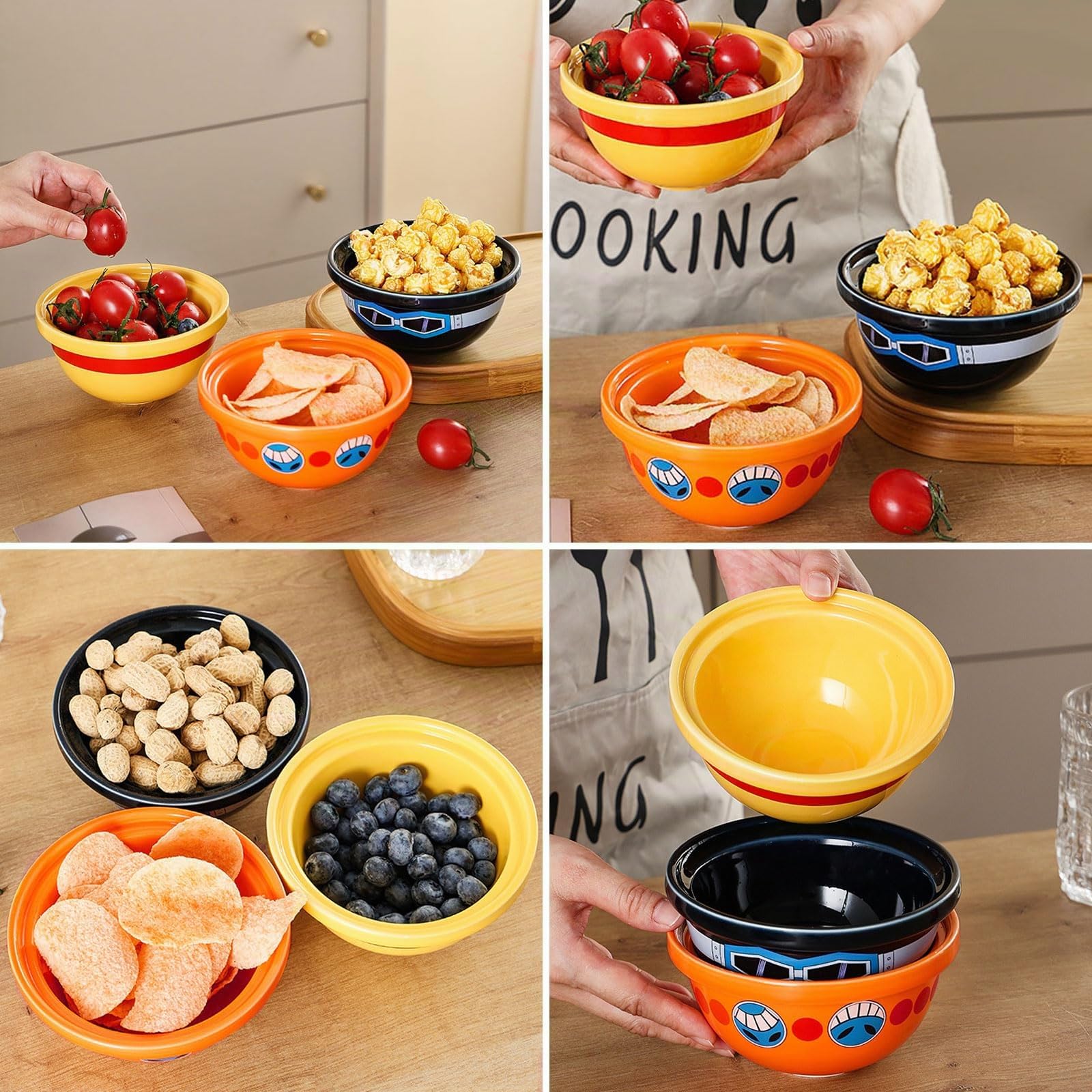 Bocguy 3 cuencos Ramen Bowl Anime, Ramen Bowl para fans del anime, regalo de cocina, hogar y hogar