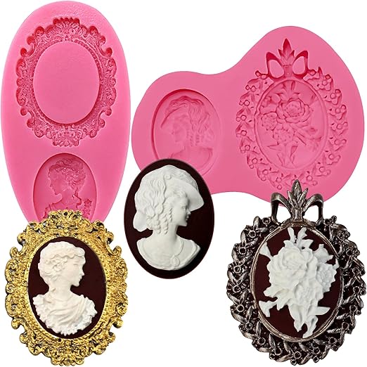 Funshowcase Cameo with Picture Frame Silicone Mold for Sugarcraft, Resin Epoxy, Jewelry, Chocolate, Polymer Clay Crafting Projects 2-Count