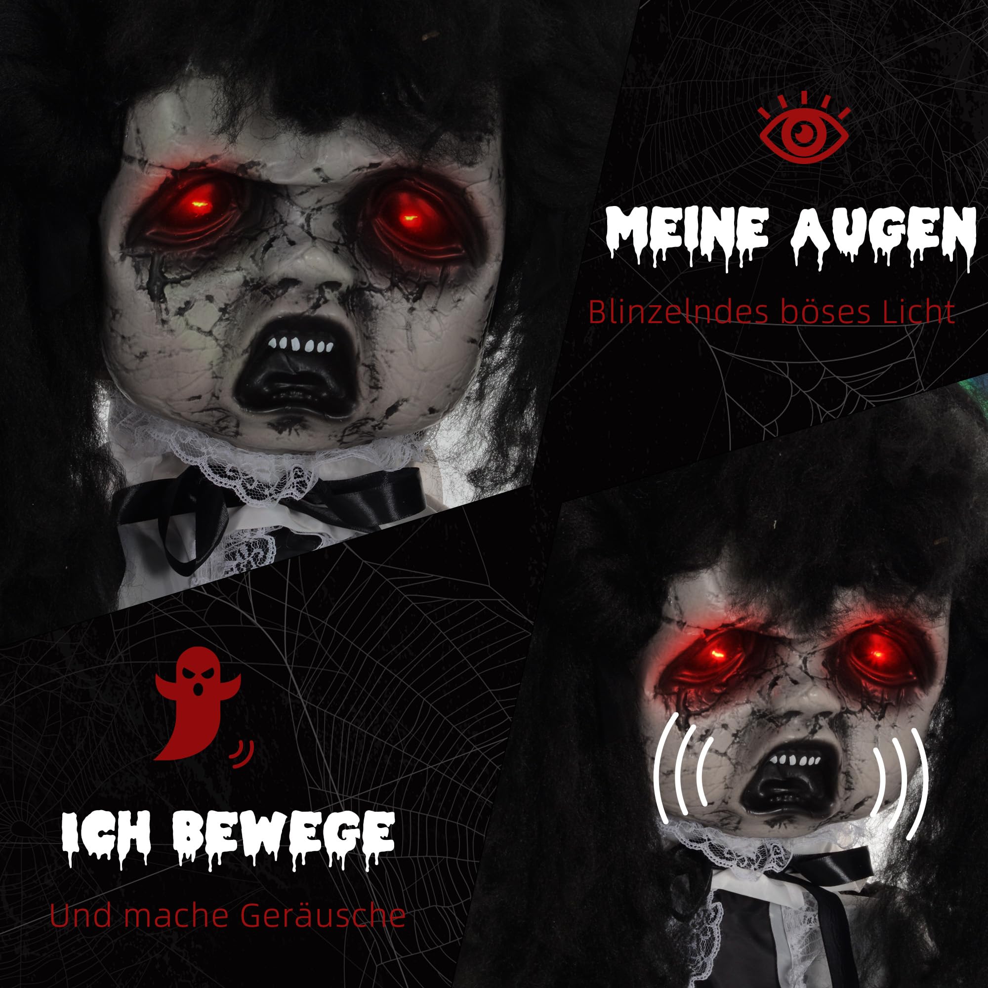 HOMCOM 160cm Halloween Dekoration Geisterpuppe mit LED-Lichter für Party