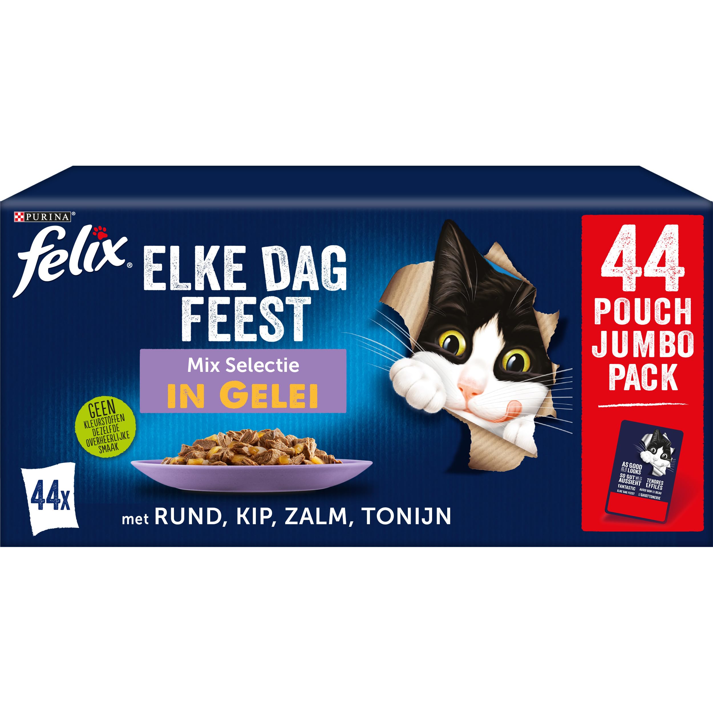 Felix Purina Fantastic Comida Húmeda para Gato Adulto Pack Surtido, 44 sobres de 85g, 1 unidad