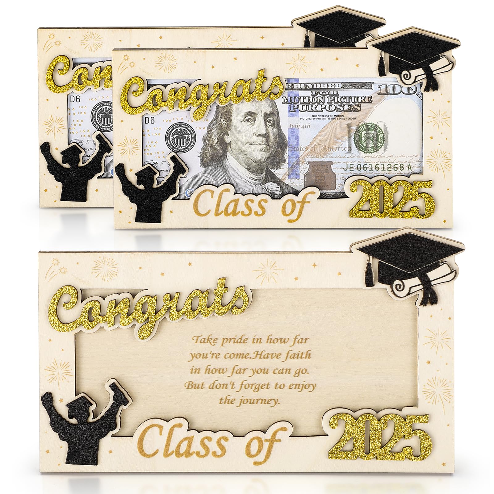 Hedeey 2025 Graduation Gifts Money Holder,3 Pcs Wooden Graduation Gifts Money Cards Envelope Wallet Gifts for Graduates, High School,Graduation Party