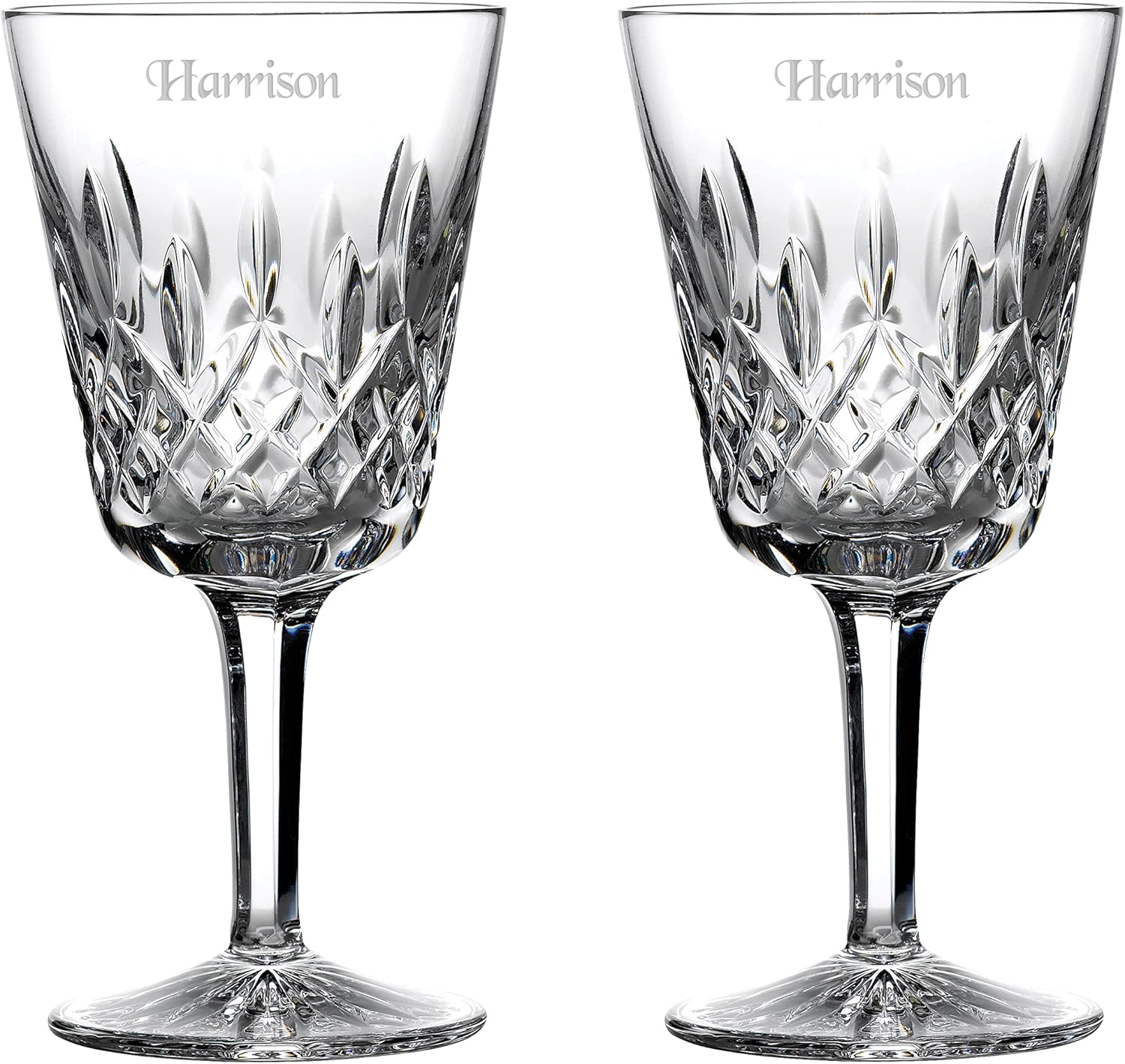 Waterford Personalized Classic Lismore Goblets, Set of 2 Custom Engraved 10oz Crystal Goblets for Wine, Water, Juice