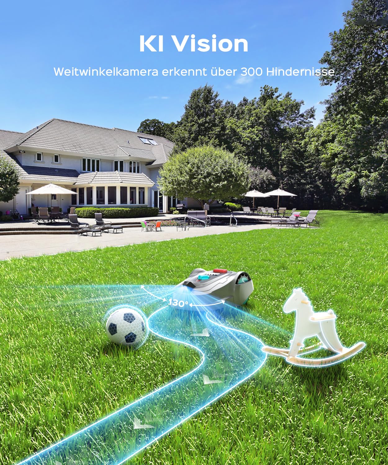 YARDCARE M800Plus Mähroboter ohne Begrenzungskabel, 800 m², GPS Positionierung+KI Vision Rasenmäher Roboter ohne Kabel, U-förmiger Mähmodus, 150 Hinderniserkennungen, automatische Aufladung, App