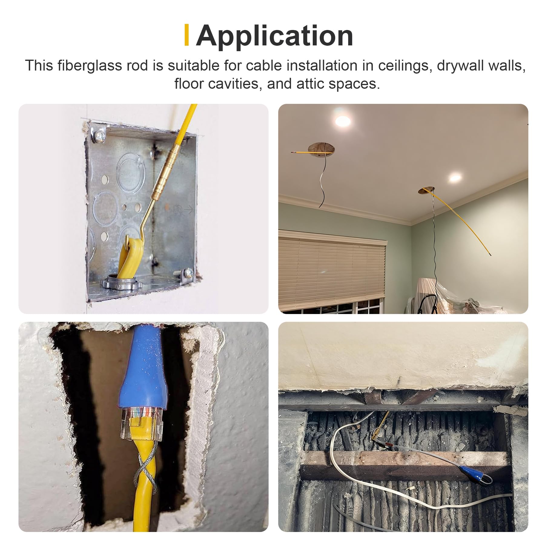 Professionelles Glasfaser-Einfädelset, 100 cm*10, mit 9 teiligem Zubehörset, geeignet für elektrische Installationen, Elektriker-Kabelziehstange, anwendbar bei Decken, Dachbodenverkabelung.
