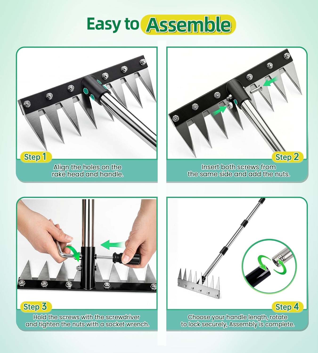 Iron Weed Rake with 71" Adjustable Long Handle, 8 Teeth Manual Weed Remover Tool Heavy Duty Garden Weed Puller with Gloves for Yard, Lawn, Garden
