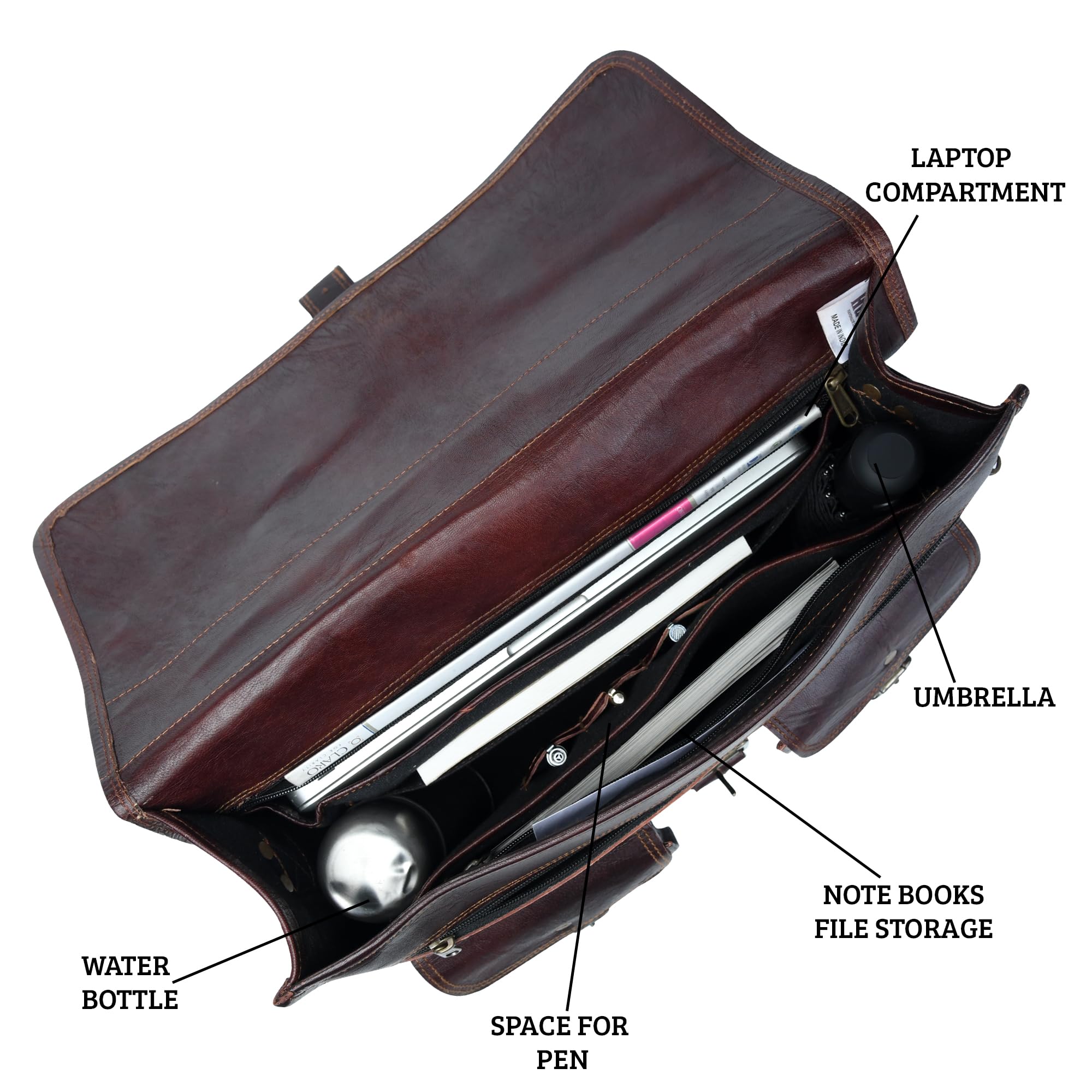 Sacoche Messager En Cuir De Chèvre Véritable Vintage Pour Ordinateur - Fait Main