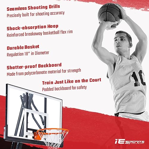 Miniatura 3 de IE SPORTS Aro de baloncesto para exteriores, fácil ajuste de altura de 7.5 a 10 pies, sistema de portería de baloncesto portátil para niños y