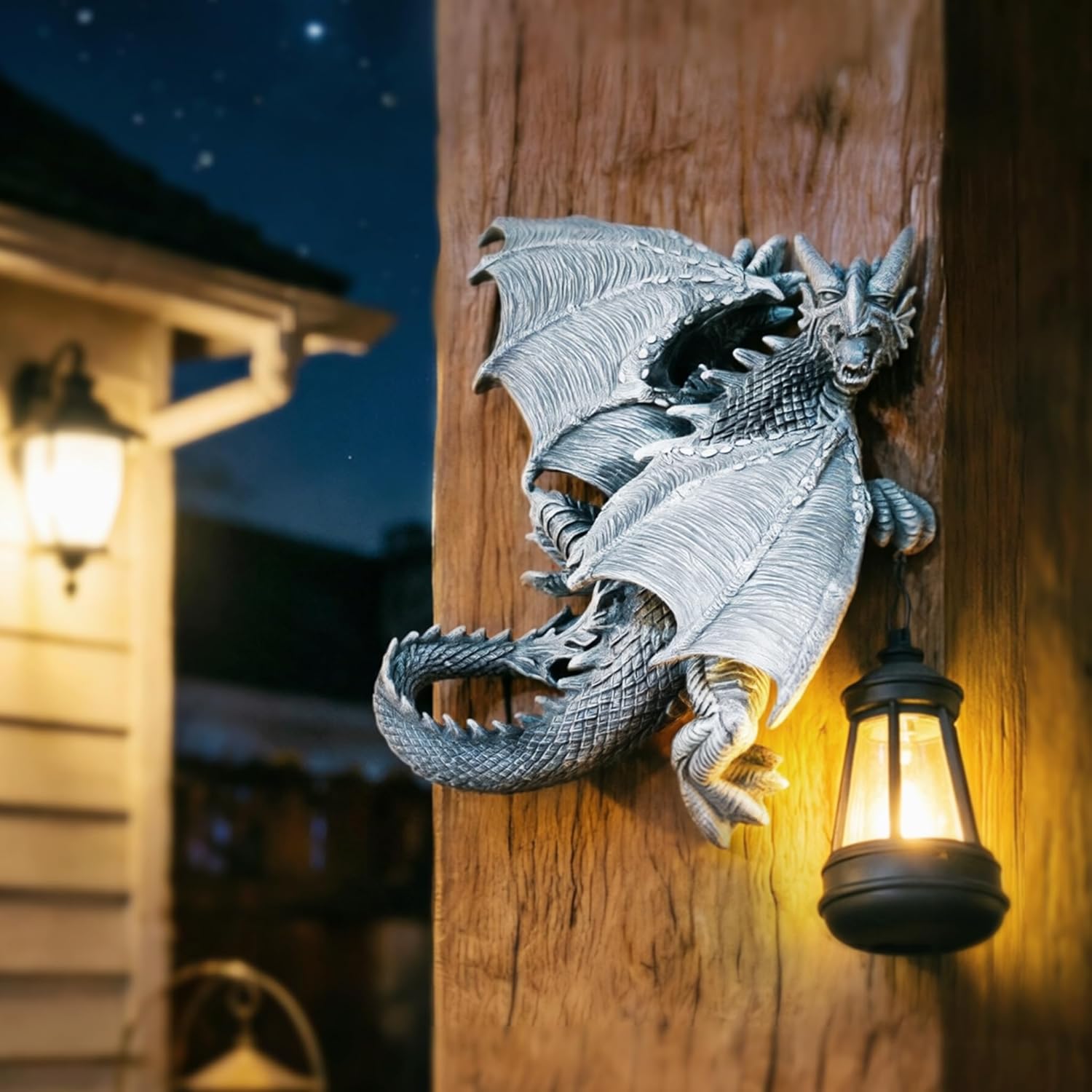 Dragon Tree Hugger Solar Garden Statue - 11 Inch Outdoor Yard, Patio, Porch Decor - Unique Birthday Housewarming Gift for Dad, Mom, Men, Women