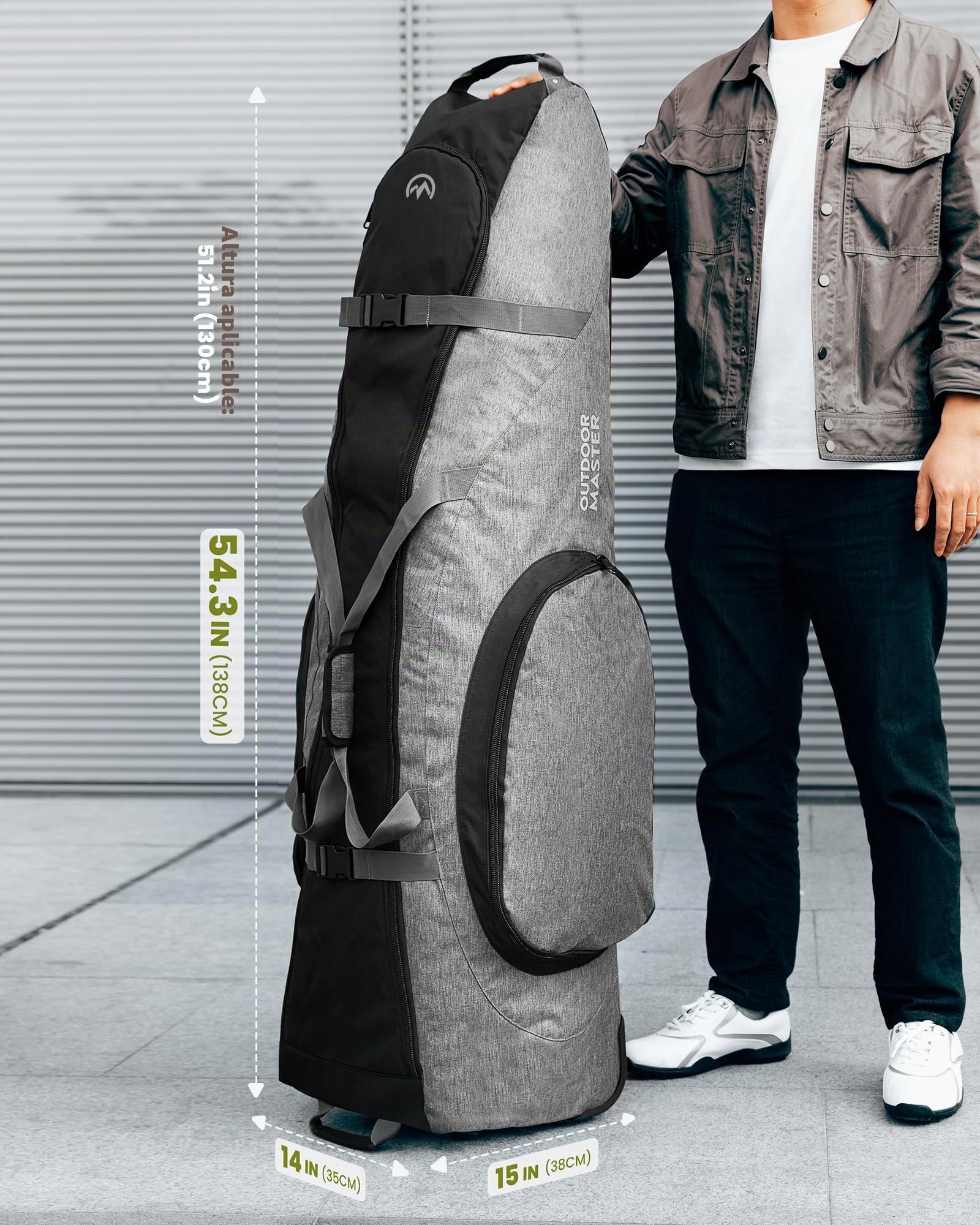 OutdoorMaster Bolsa de Viaje Acolchada de Golf con Ruedas reforzadas, 900D Oxford Resistente al Desgaste e Impermeable, Bolsa de Viaje de Golf de Lado Suave, Compartimento para Zapatos y Accesorios