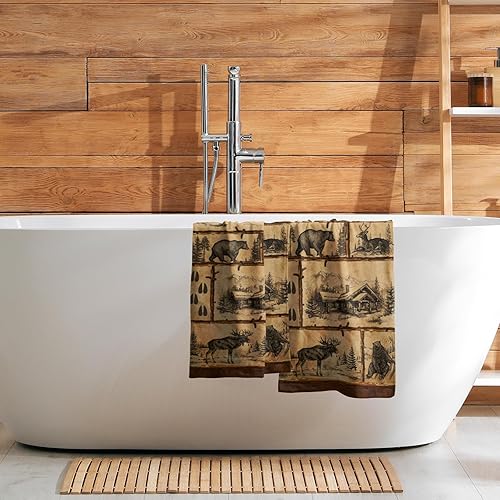 Vista 302 de Giwawa Juego de 2 toallas de mano de pino con ciervos del bosque, toallas de baño, suaves y absorbentes, para bar, bar, cocina, hotel, spa, Ciervo