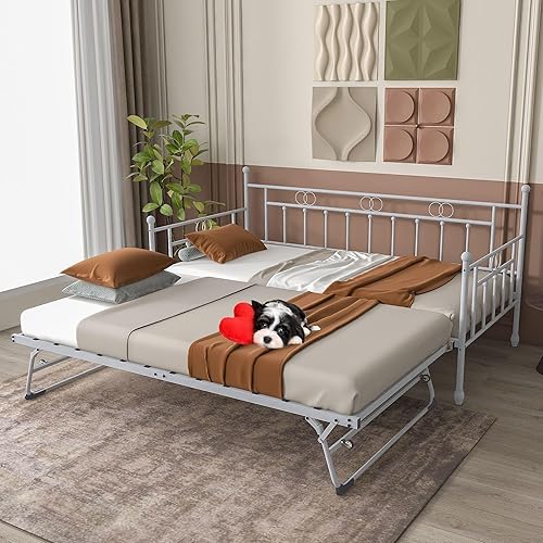 FULLJOJOR Sofá cama con cama nido, sofá cama de metal tamaño individual con cama nido emergente, sofá cama cama individual para adultos invitados,
