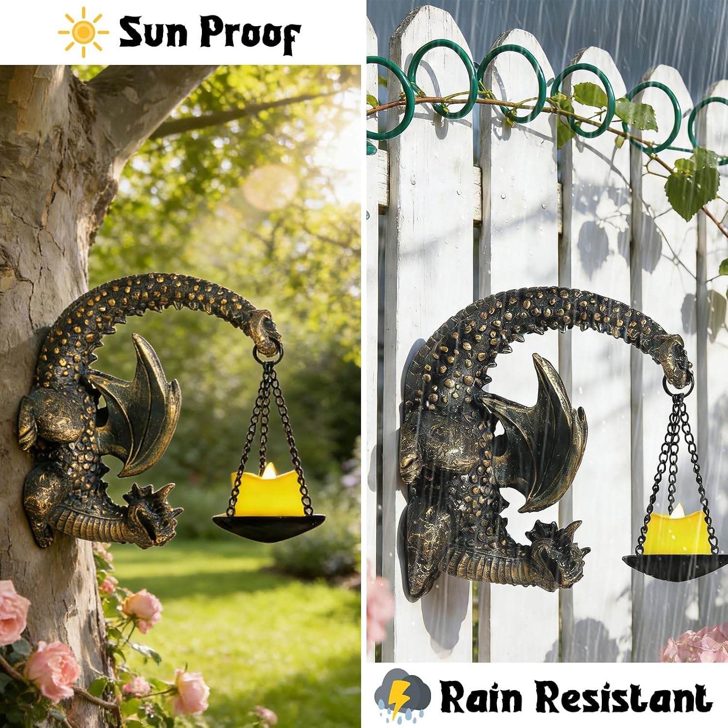 Dragon Wall Decor Outdoor Gothic Candle Holder Sculpture for Garden Patio Yard with Fantasy Dragon Statue Unique Dragon Gifts for Women Men Lovers Bronze