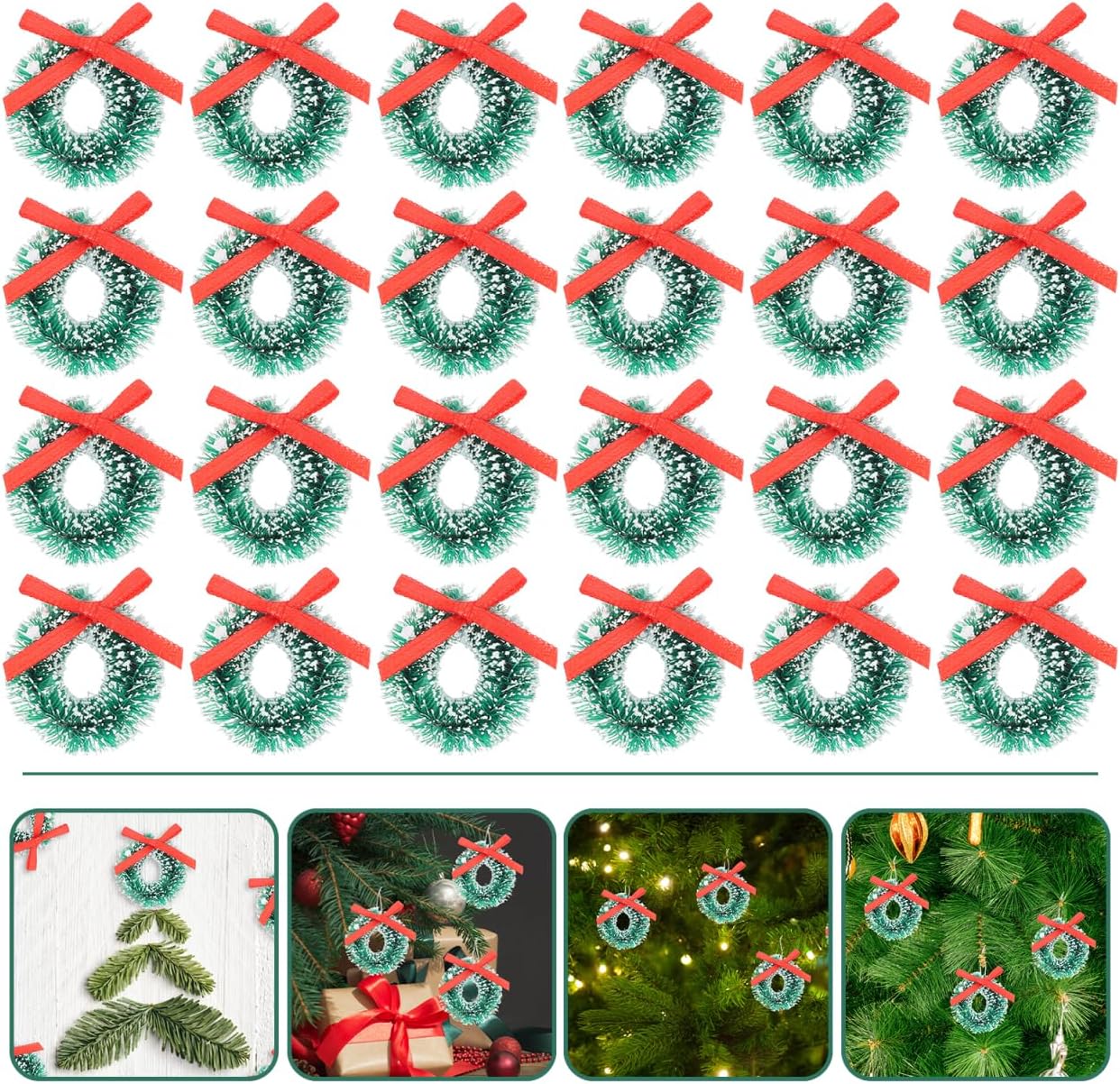 24Pcs Mini Christmas Wreaths 1.18 Inch Sisal Hanging Ornaments for Dollhouse Decorations Holiday Xmas Garland Party Supplies - Image 4