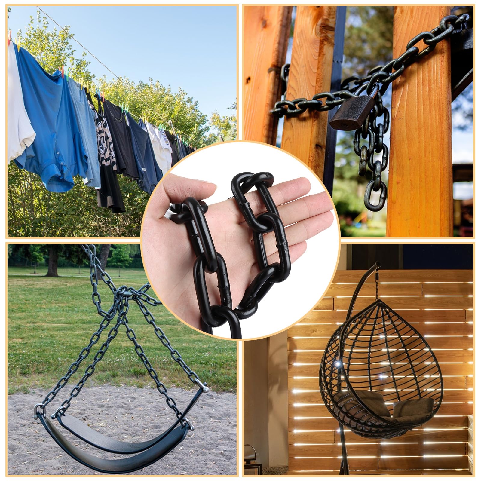 JMIATRY 3 m lange Stahlkette, 8 mm robuste Kettenglieder, schwarzer Karbonstahl, geschweißte Gliederketten für Zauntore, Garagentore, Schaukelketten und Fahrrad-Sicherheitsschloss
